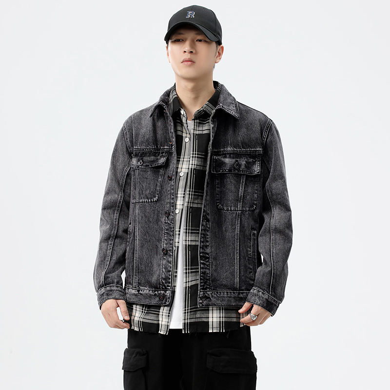 Streetwear Brands - جاكيت دينيم رجالي بجيوب للعمل، بتصميم